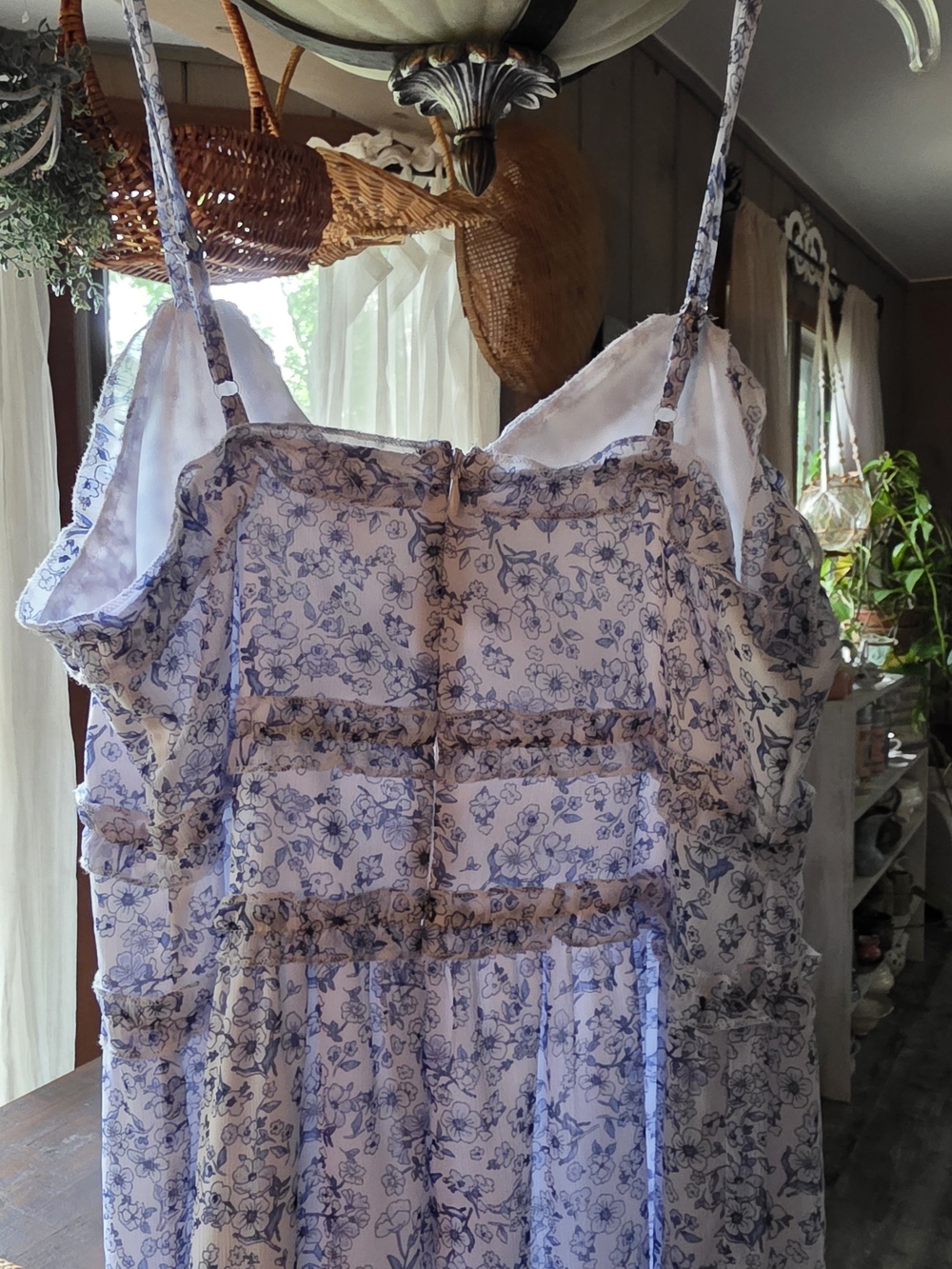 No Boundaries Blue Floral Lace-Trim Maxi Slip Dress - Picture 4 of 5